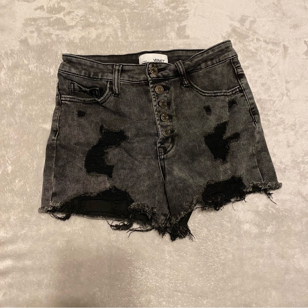 Black “Destroyed” Jean Shorts